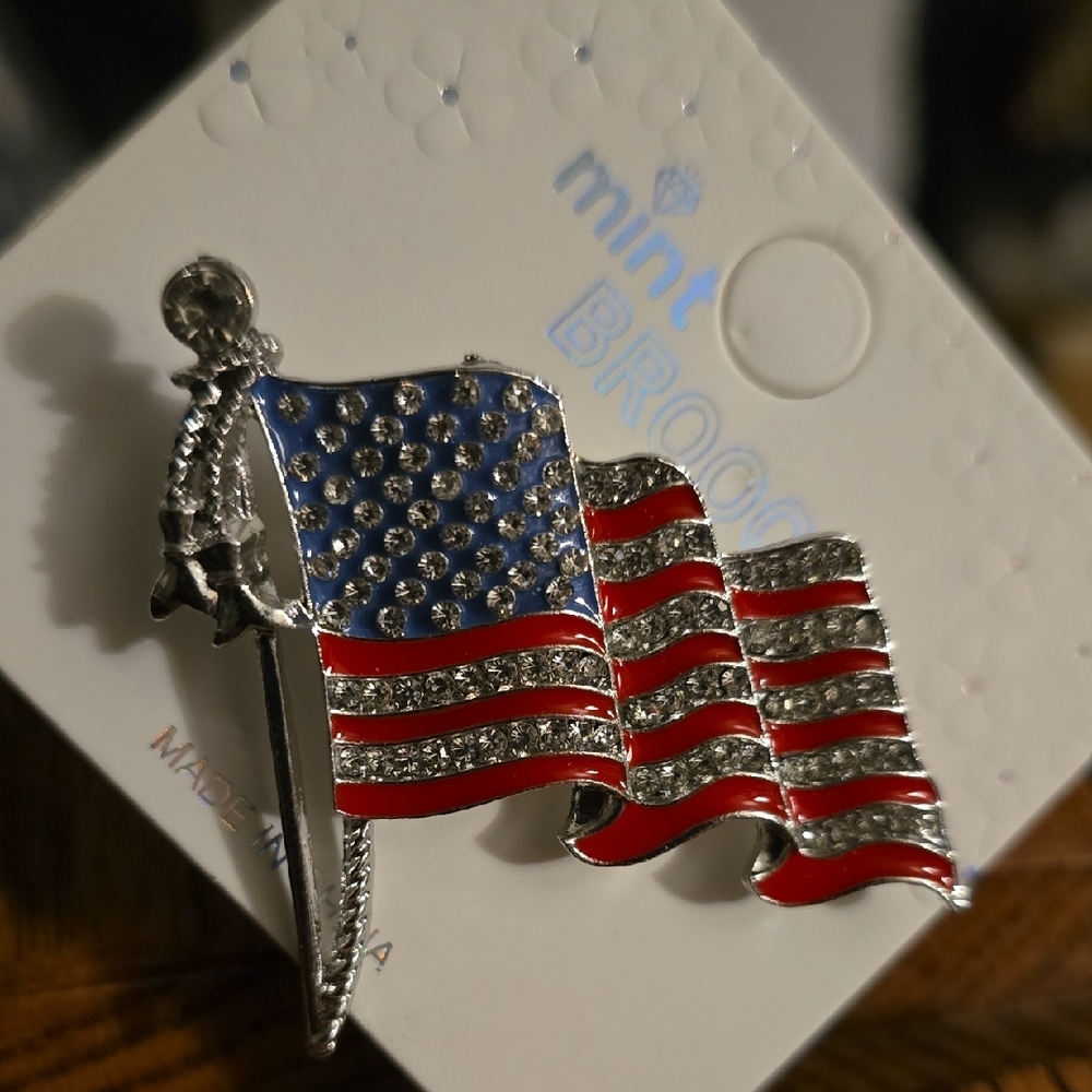 Mint Red, Blue, and Silver Flag Brooch - Picture 2 of 2